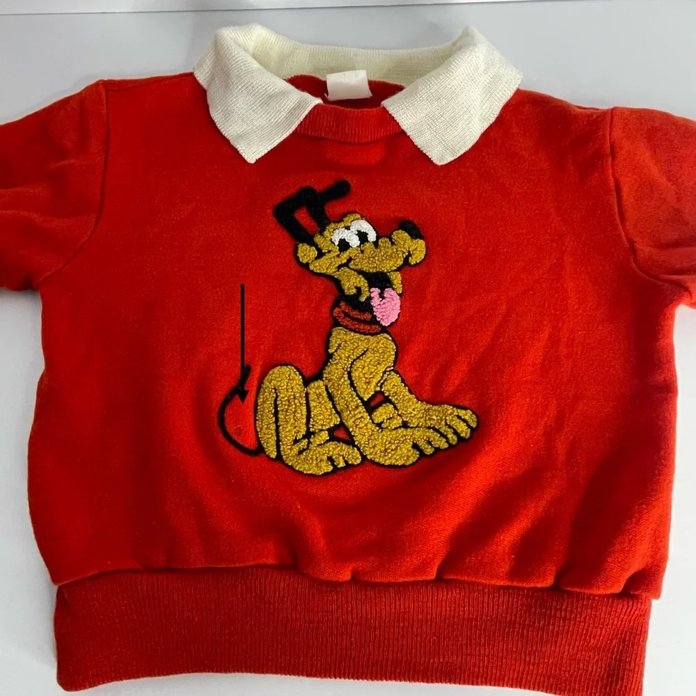 Vintage Disney Kids Pluto Sweatshirt Knit Collar Soft Flaws Read Description HTF - Picture 10 of 11